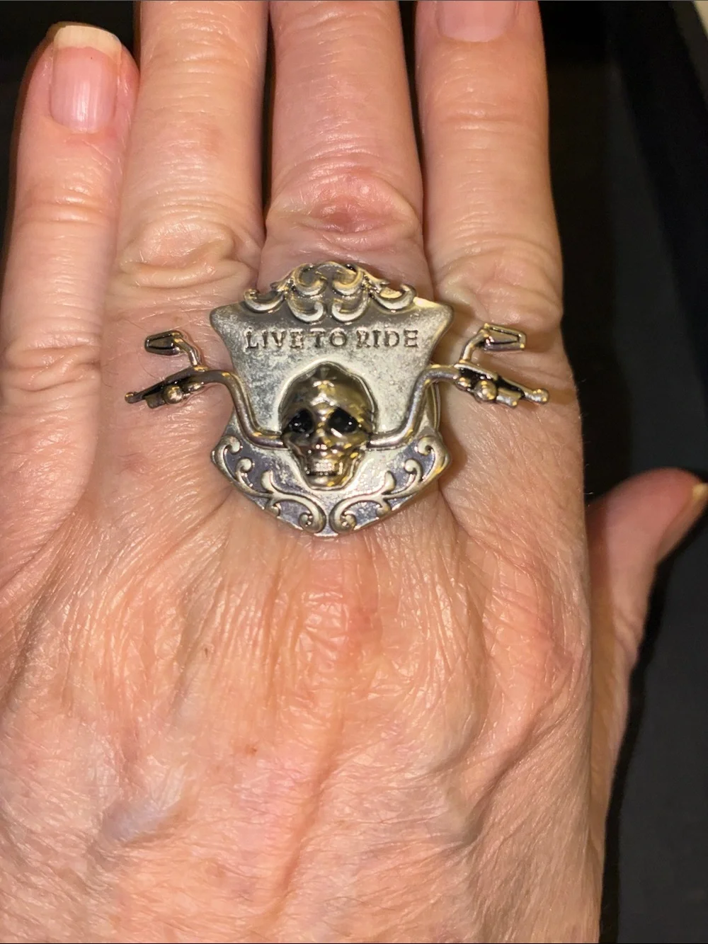 Live to Ride Skull Stretch Ring - Two-Tone Gold and Silver